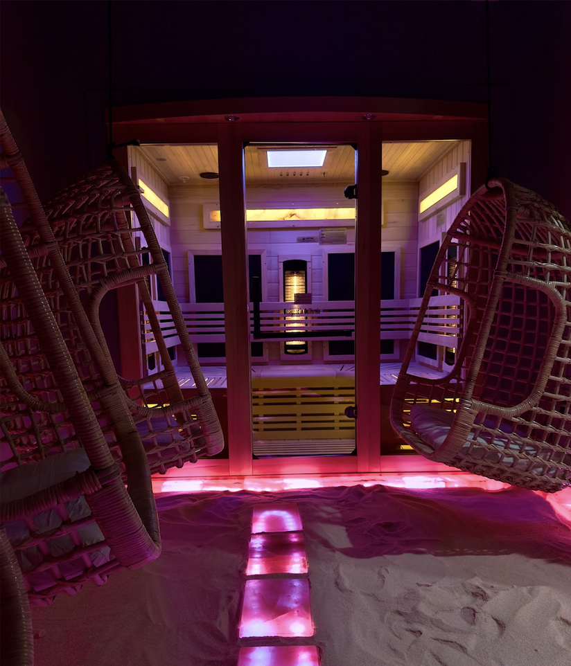 Image of Salt Room and infrared sauna from clients perspective